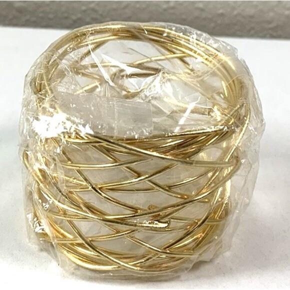 12-Pc Skavij Napkin Rings Set Made in India Gold Metal Rings New Orig Package - Picture 2 of 6